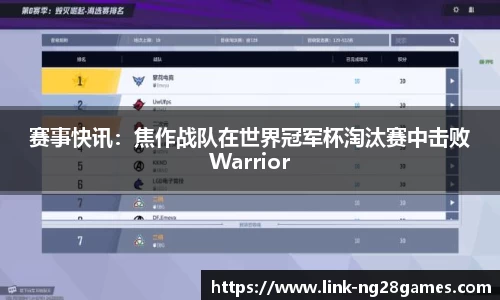 赛事快讯：焦作战队在世界冠军杯淘汰赛中击败Warrior